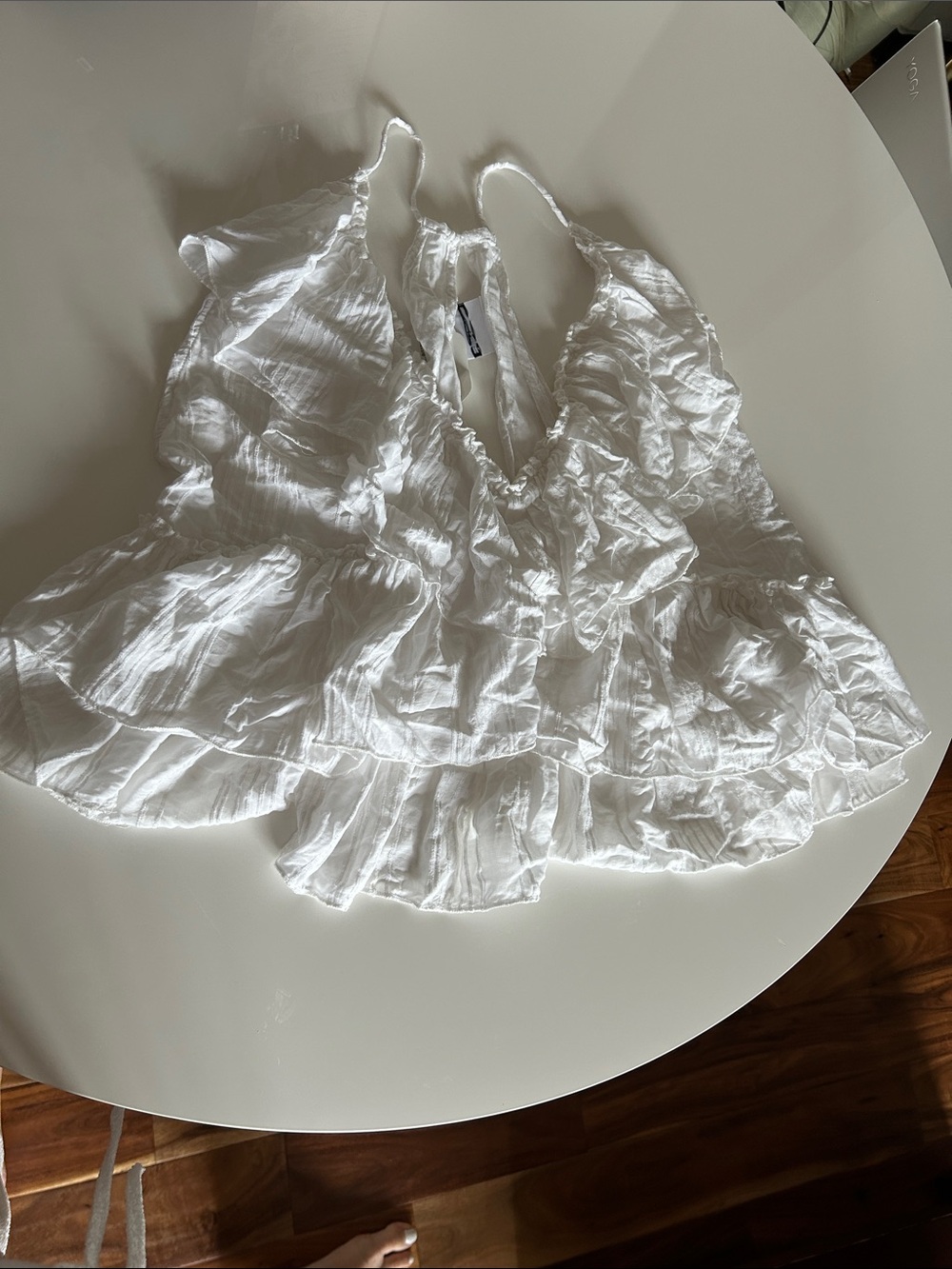 Skylar + Madison White Ruffled Strap Top